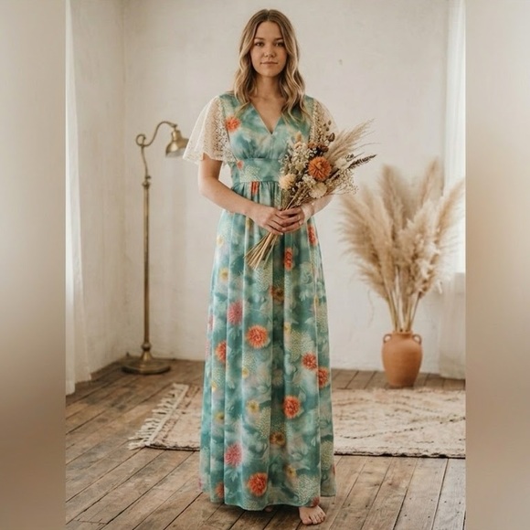 Handmade Custom Bohemian Romantic Maxi Dress | Luxury satin | NWT